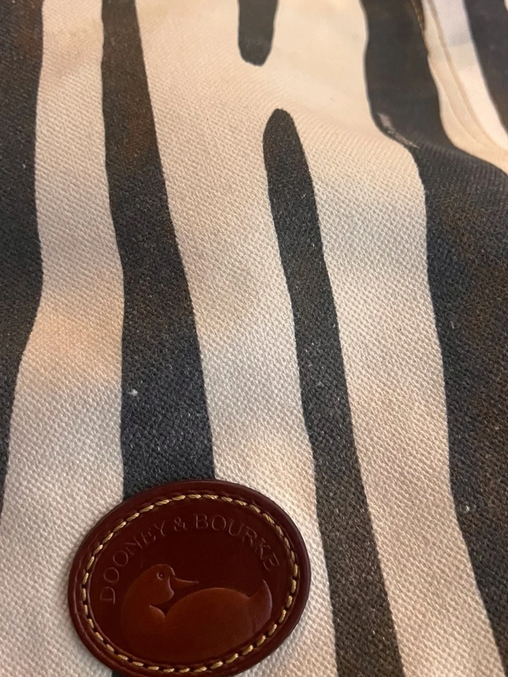 Dooney & Bourke Zebra-Stripe Canvas Tote with Brown Leather Trim